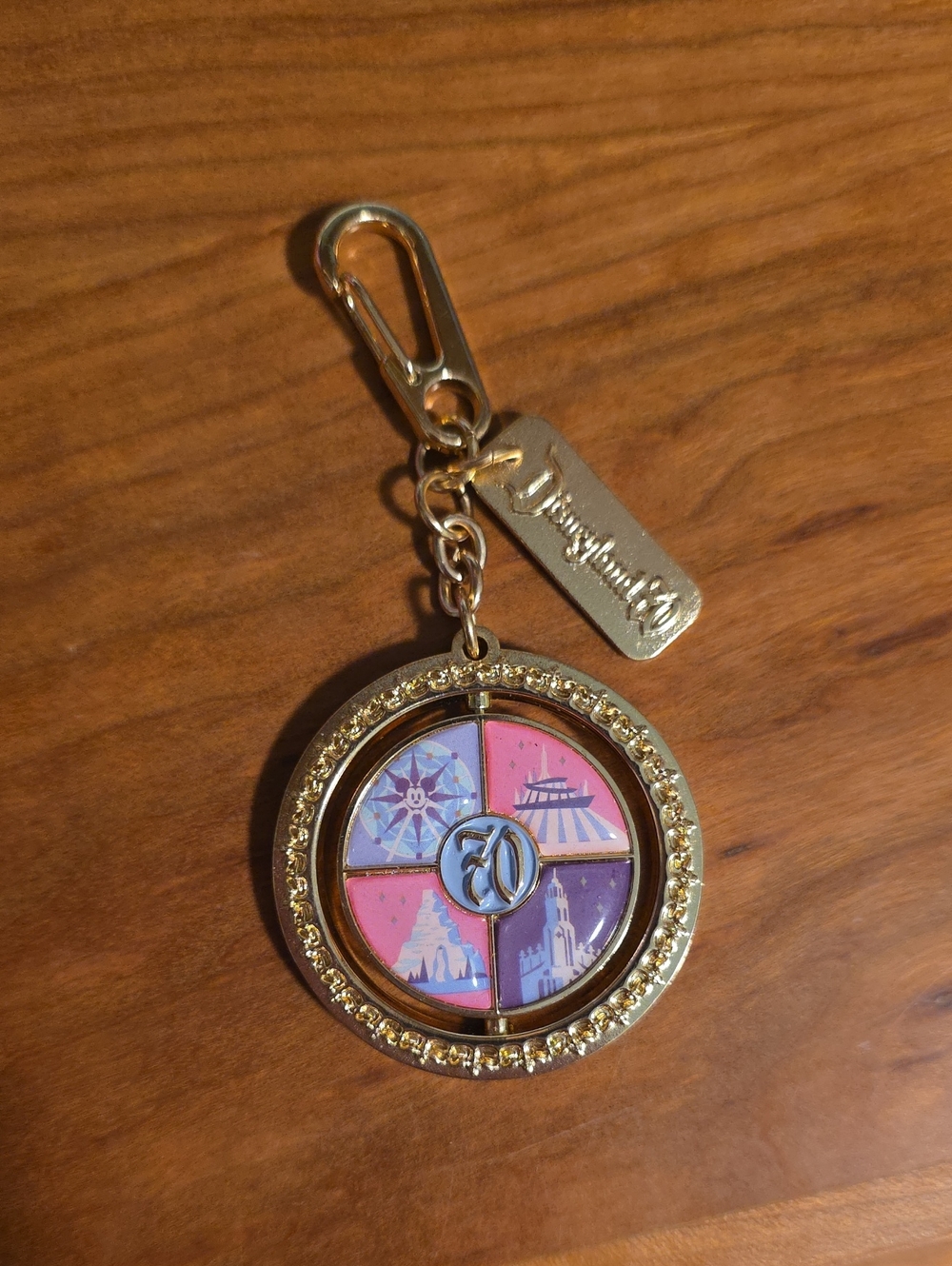 Disneyland Gold-Tone 70th Anniversary Spinner Keychain